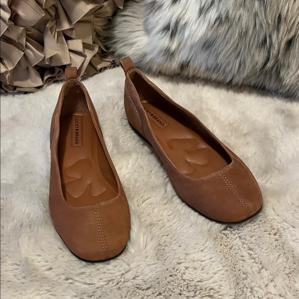 Lucky Brand Women’s Leimmer Brown Tan Neutral Leather Ballet Flats Sz 8.5